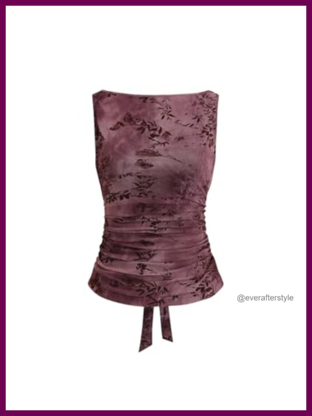 Floral Mesh Tank Top Tie Back Boat Neck Sleeveless Ruched Summer Going Out